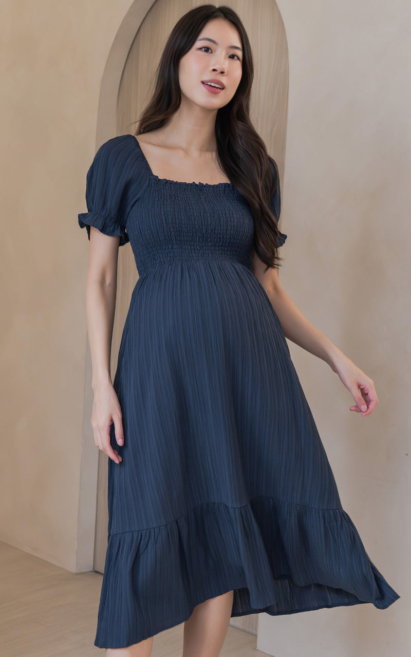Elisa Textured Nursing Dress in Navy