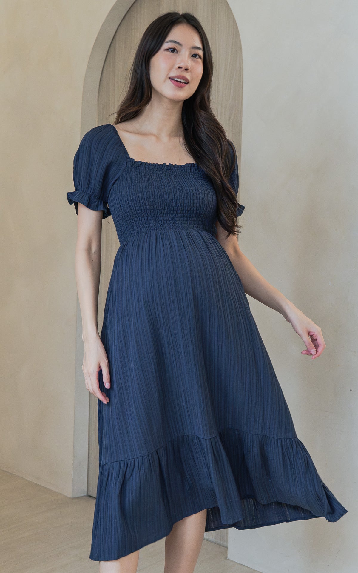 Elisa Textured Nursing Dress in Navy
