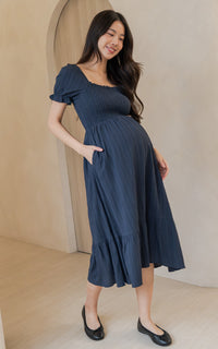 Elisa Textured Nursing Dress in Navy