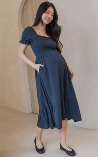 Elisa Textured Nursing Dress in Navy