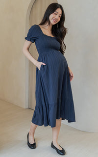 Elisa Textured Nursing Dress in Navy