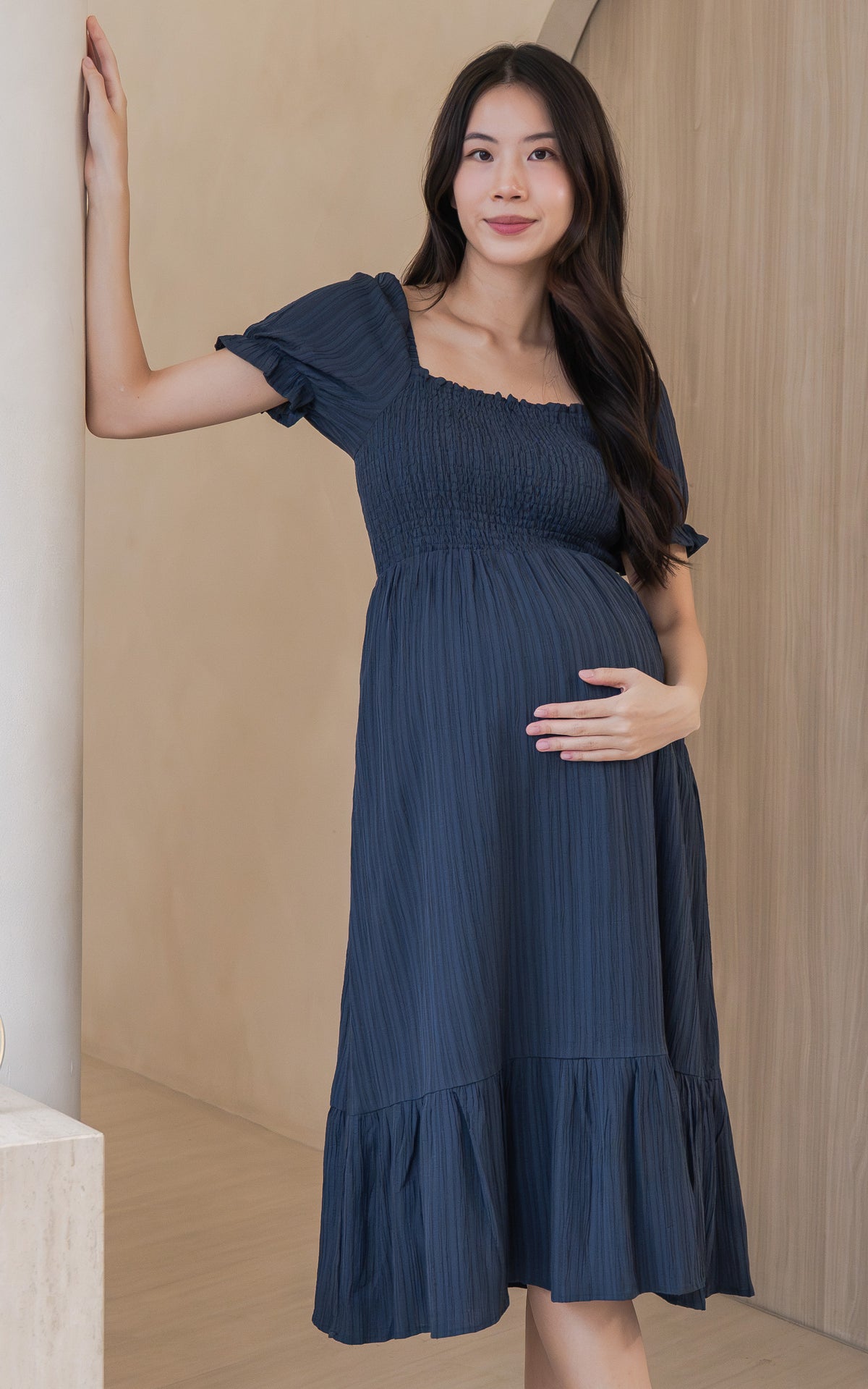 Elisa Textured Nursing Dress in Navy