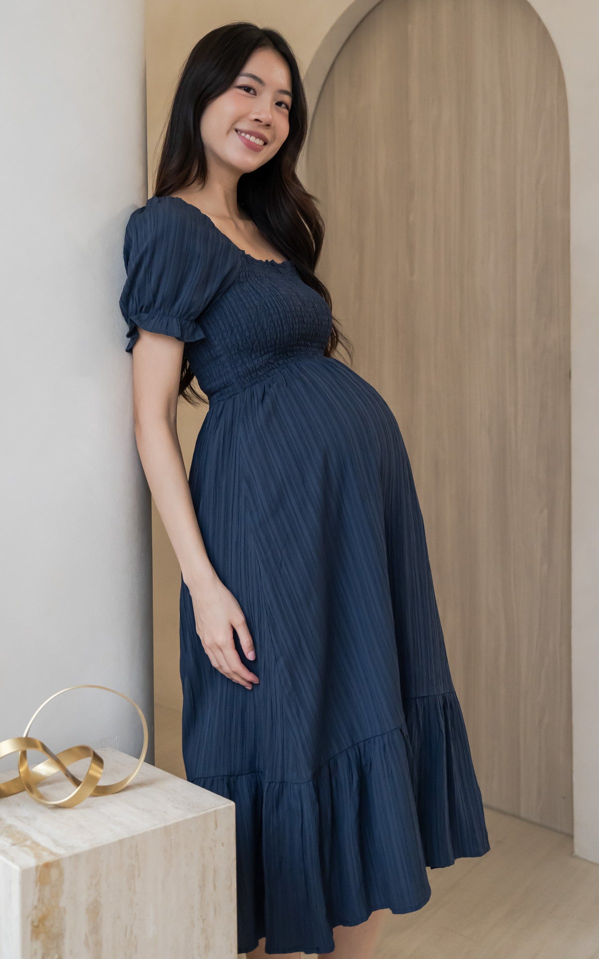 Elisa Textured Nursing Dress in Navy