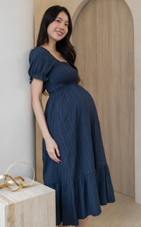 Elisa Textured Nursing Dress in Navy