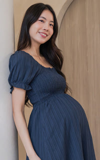 Elisa Textured Nursing Dress in Navy