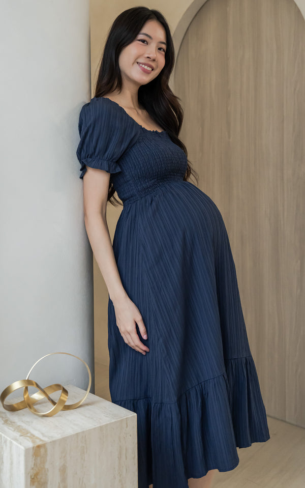 Elisa Textured Nursing Dress in Navy