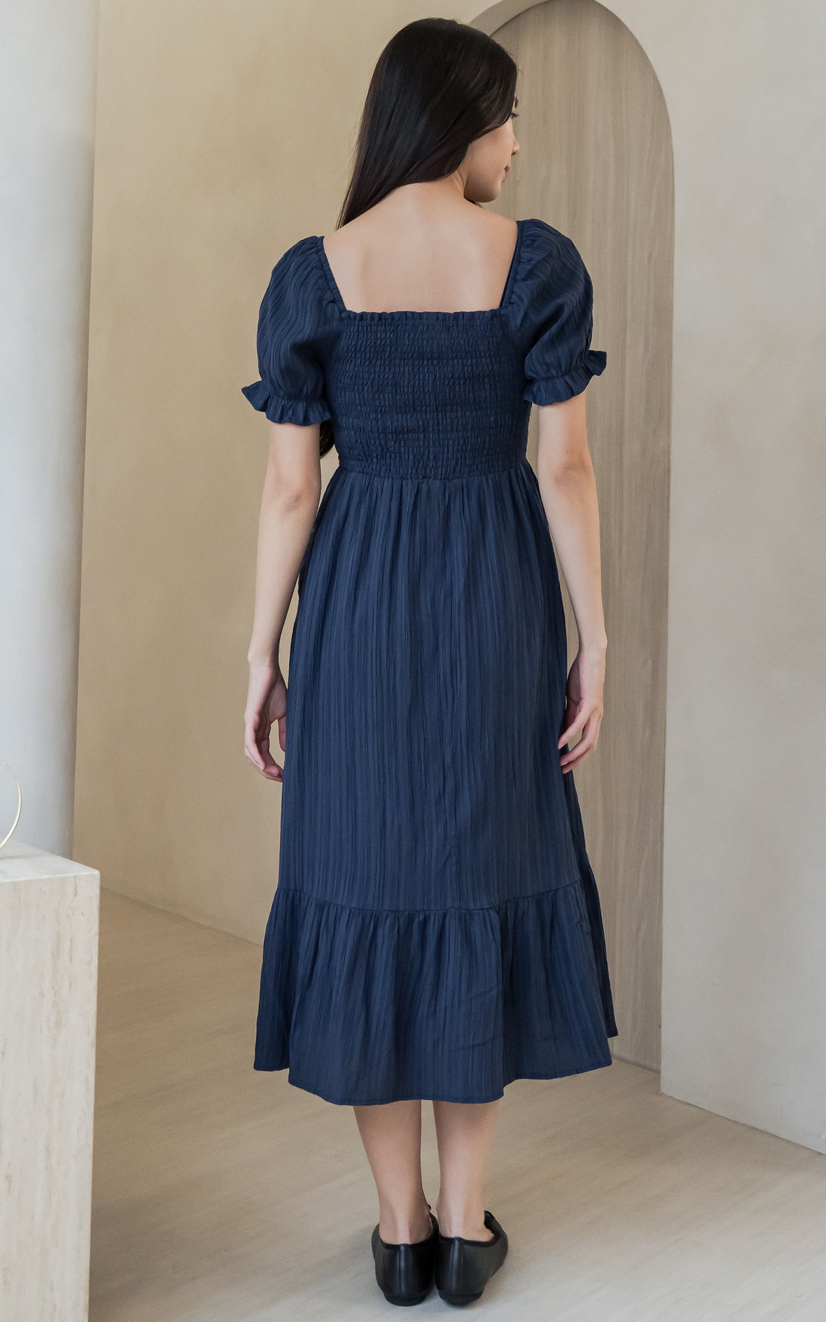 Elisa Textured Nursing Dress in Navy