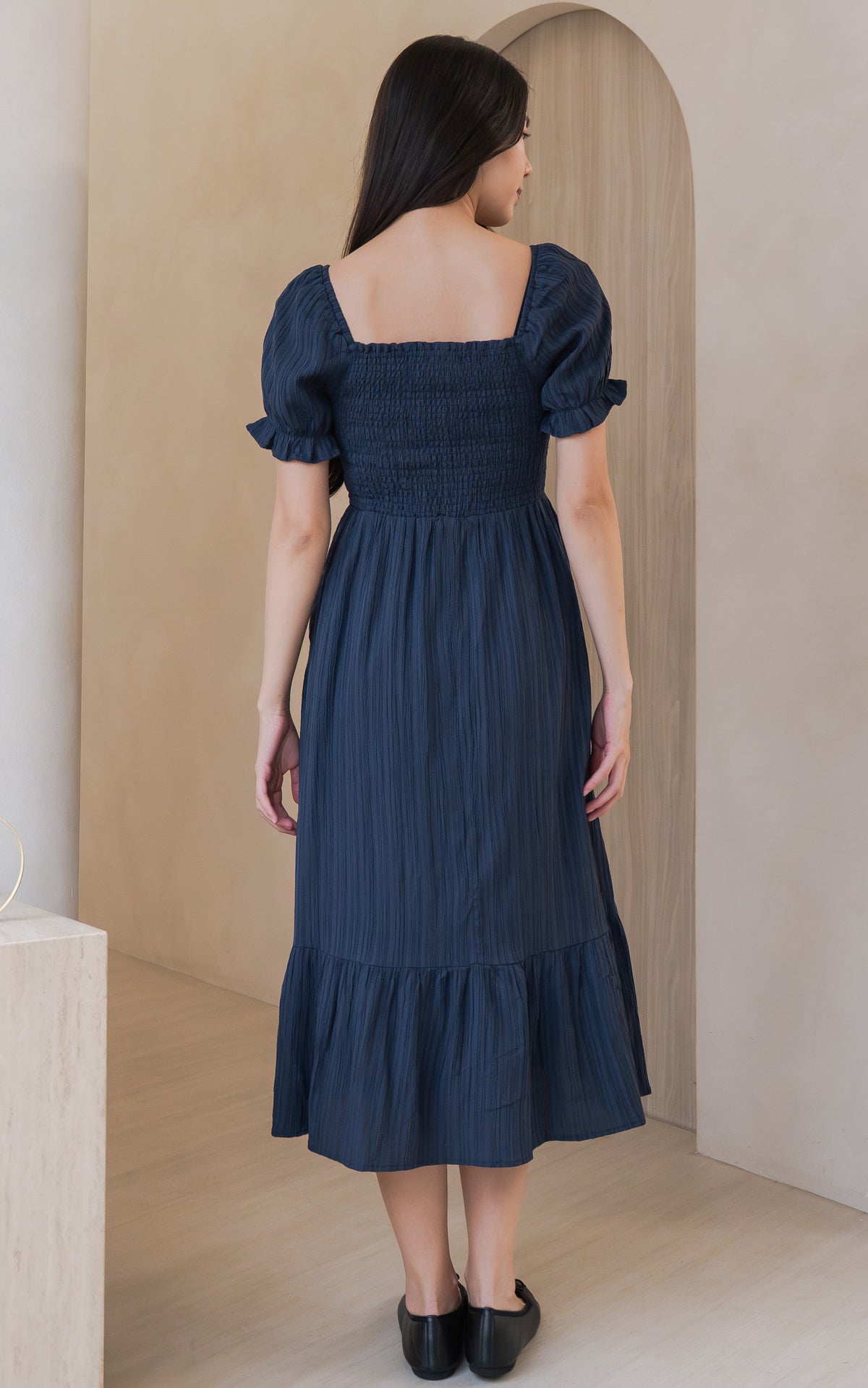 Elisa Textured Nursing Dress in Navy