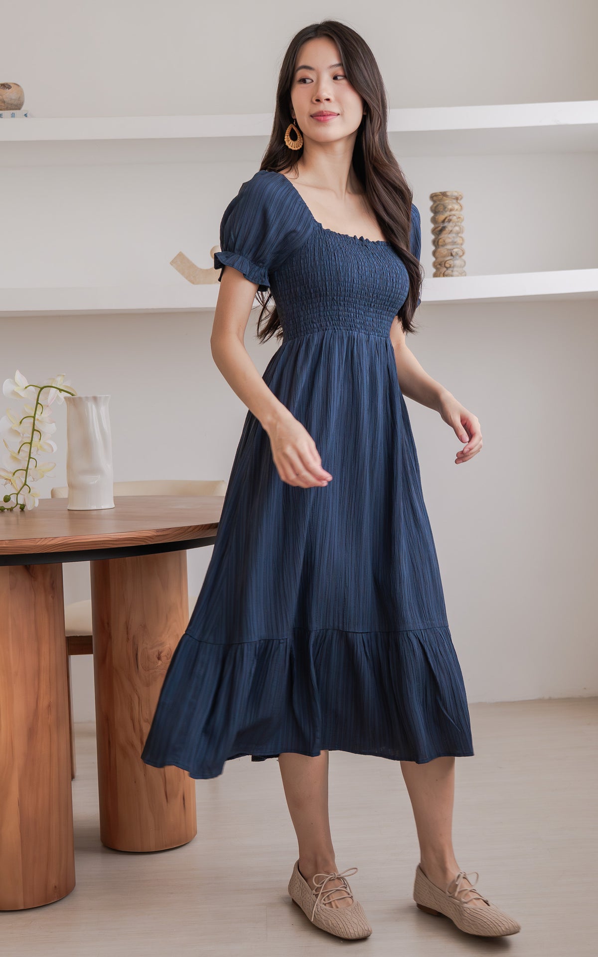 Elisa Textured Nursing Dress in Navy