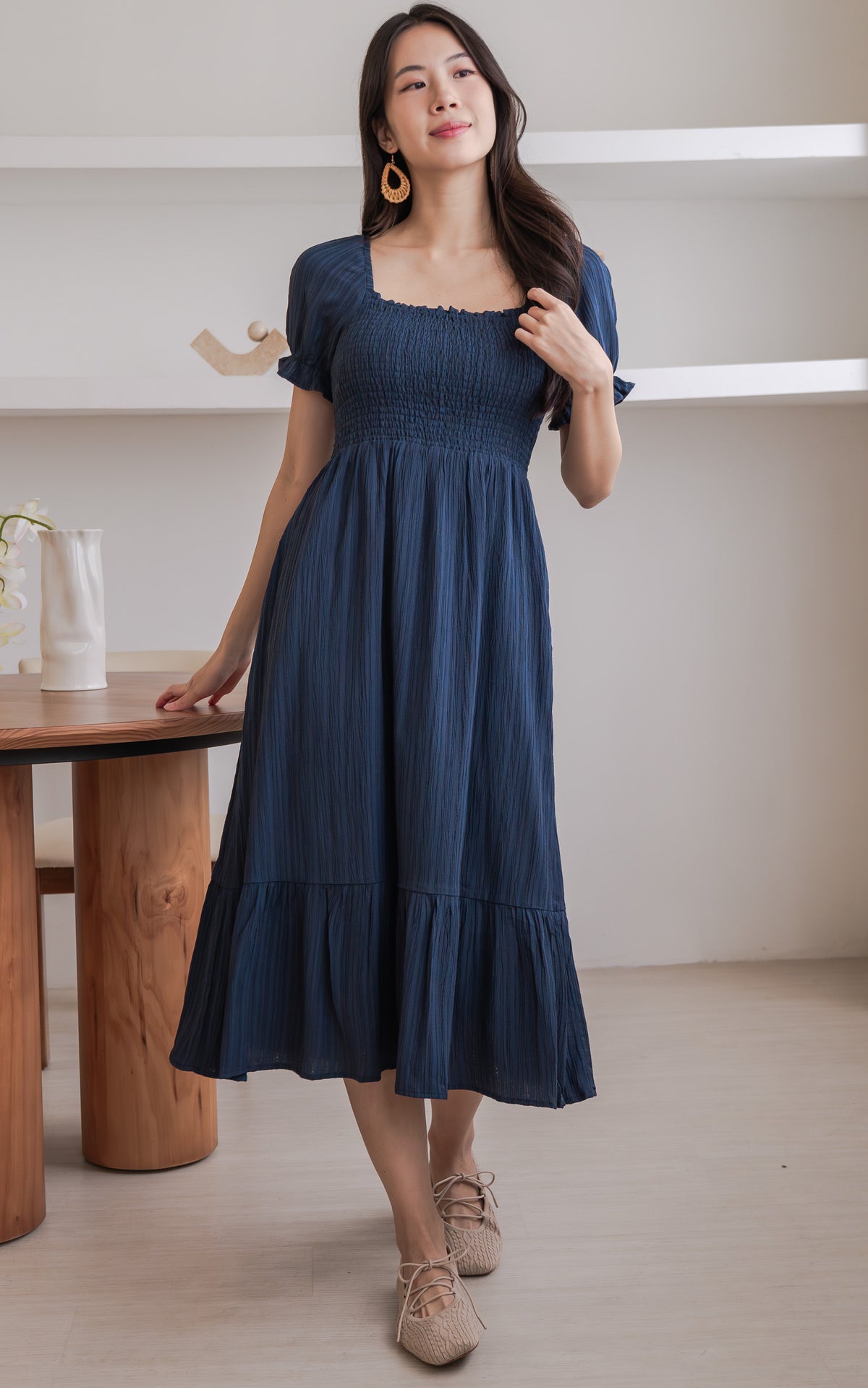 Elisa Textured Nursing Dress in Navy