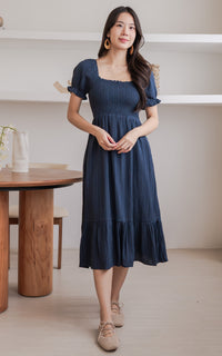 Elisa Textured Nursing Dress in Navy
