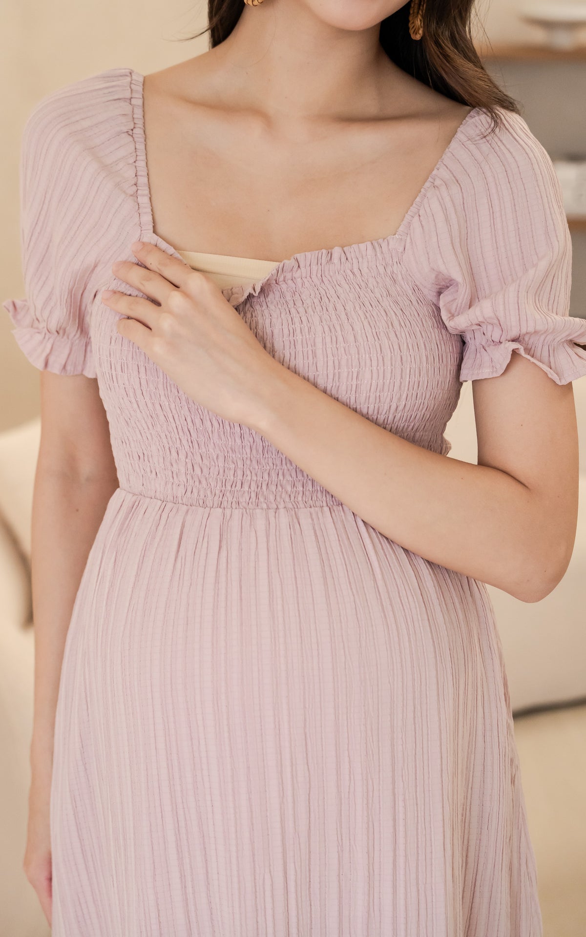 Elisa Textured Nursing Dress in Pink