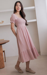 Elisa Textured Nursing Dress in Pink