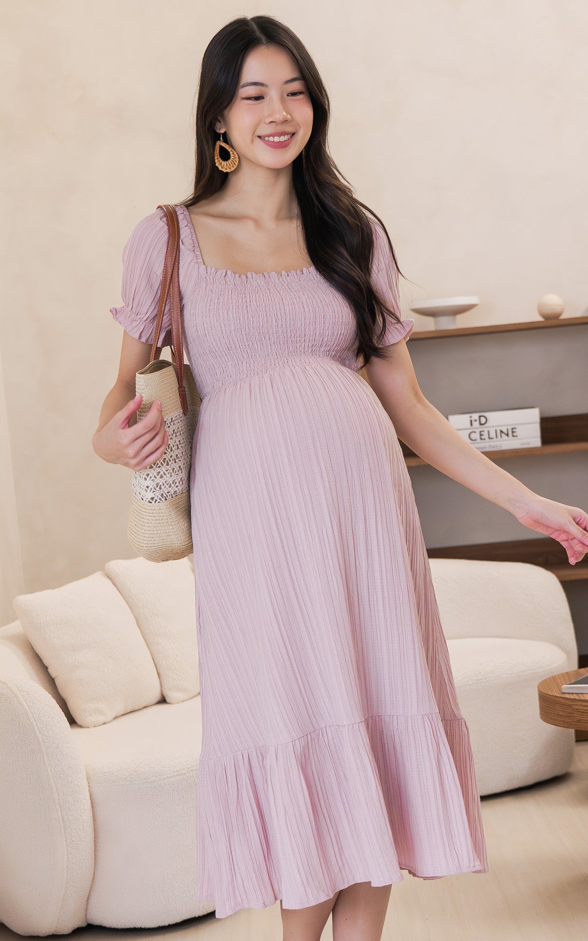 Elisa Textured Nursing Dress in Pink
