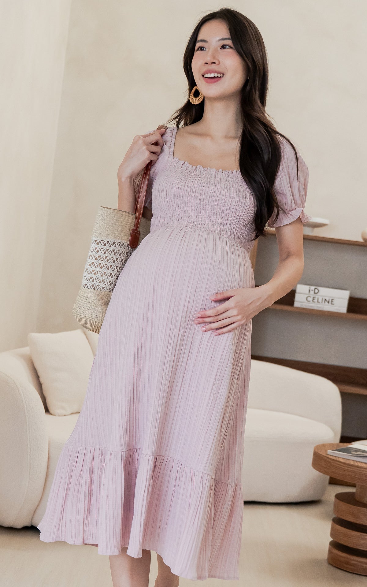 Elisa Textured Nursing Dress in Pink