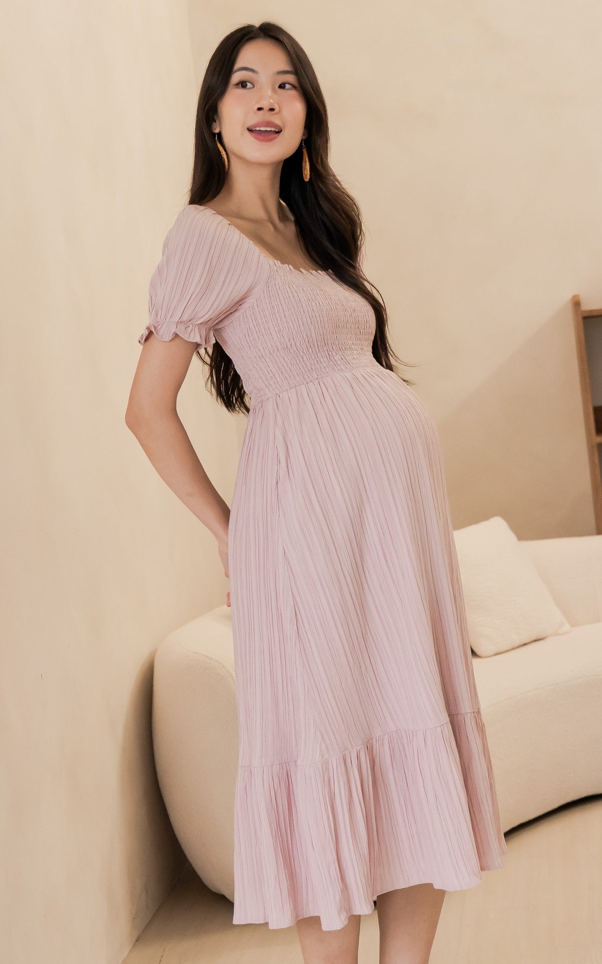 Elisa Textured Nursing Dress in Pink