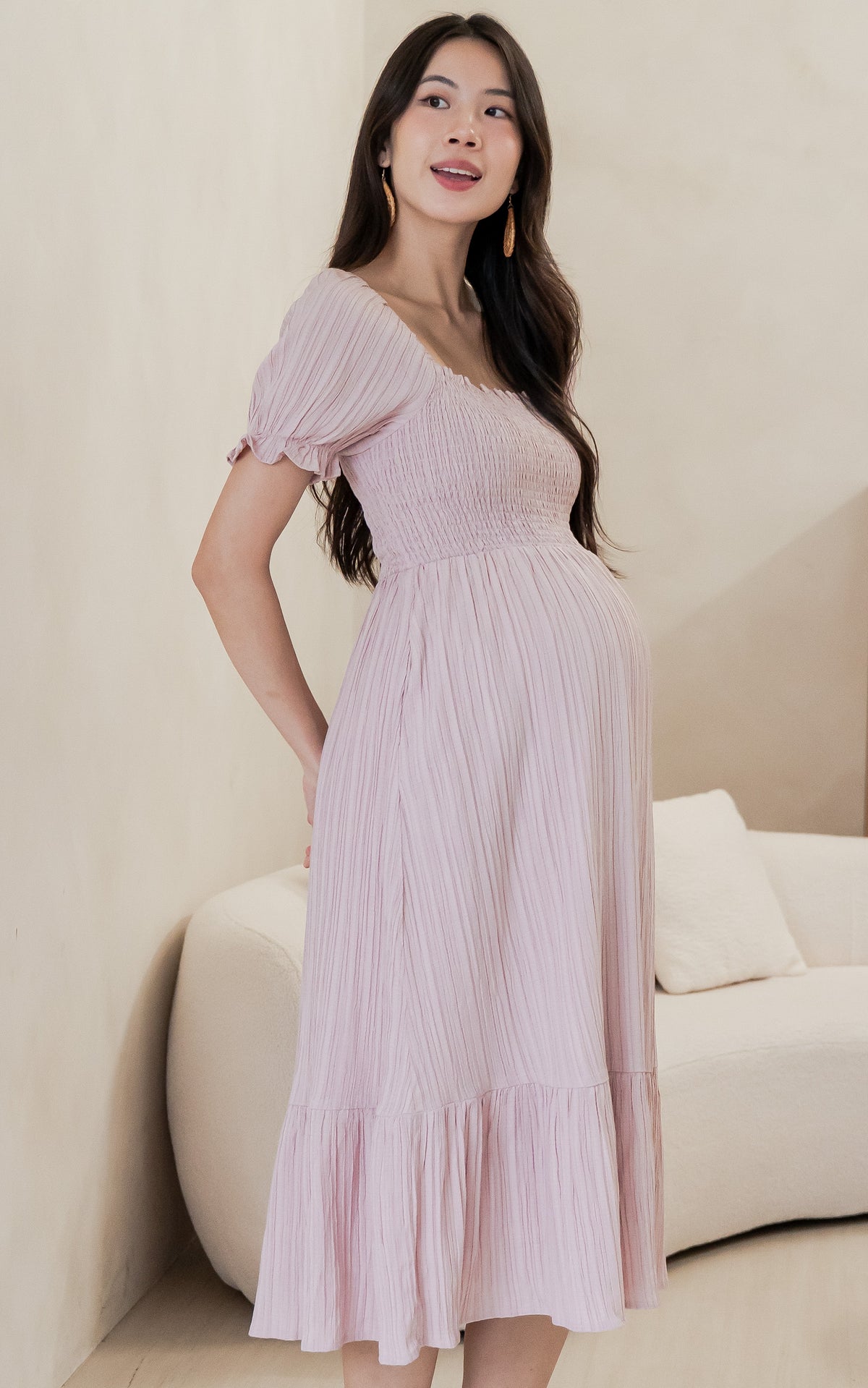 Elisa Textured Nursing Dress in Pink