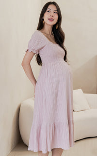 Elisa Textured Nursing Dress in Pink