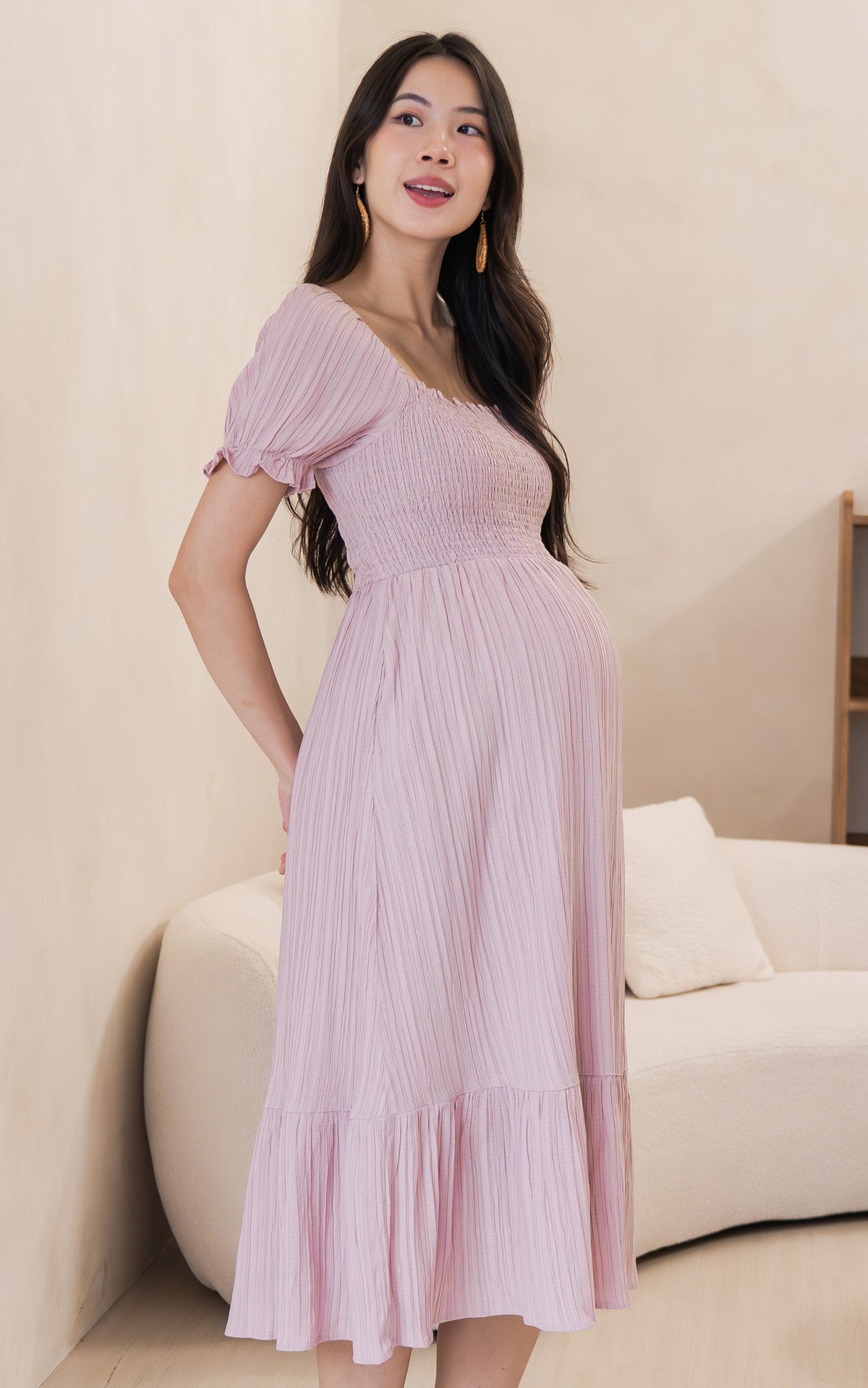 Elisa Textured Nursing Dress in Pink