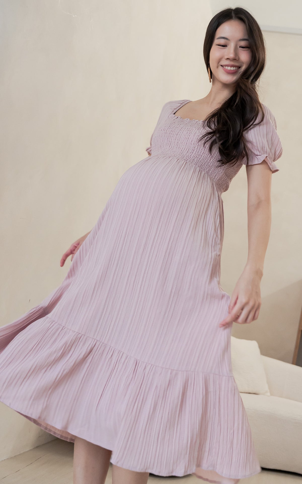 Elisa Textured Nursing Dress in Pink
