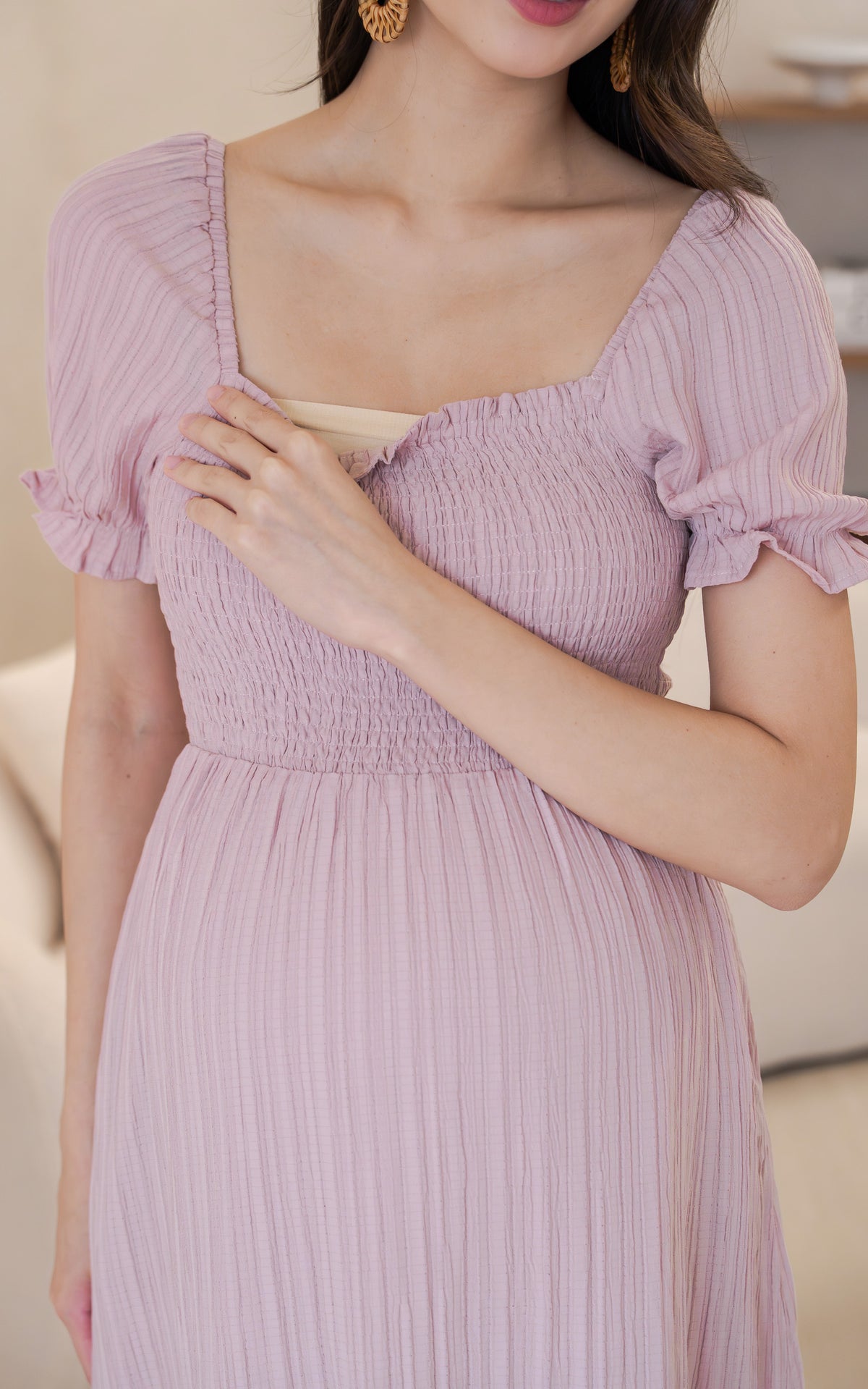 Elisa Textured Nursing Dress in Pink