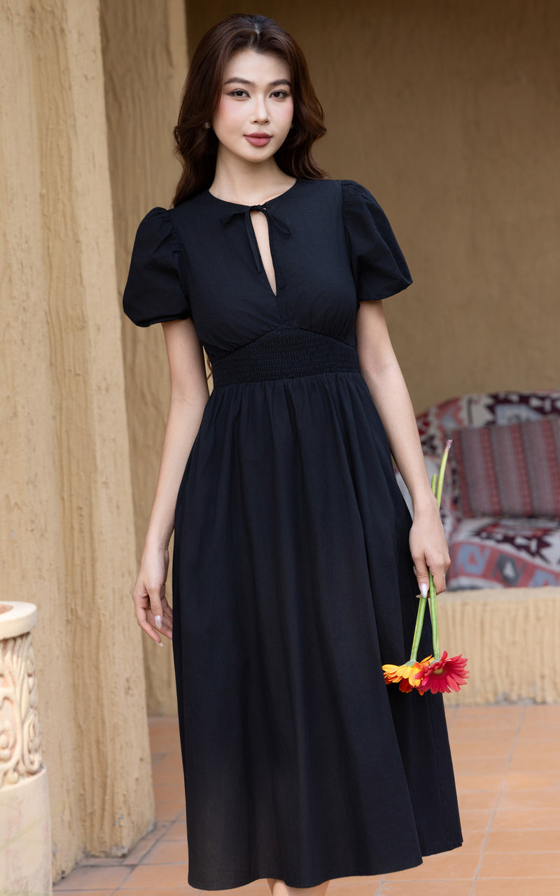 Elista Tie Ribbon Dress in Black