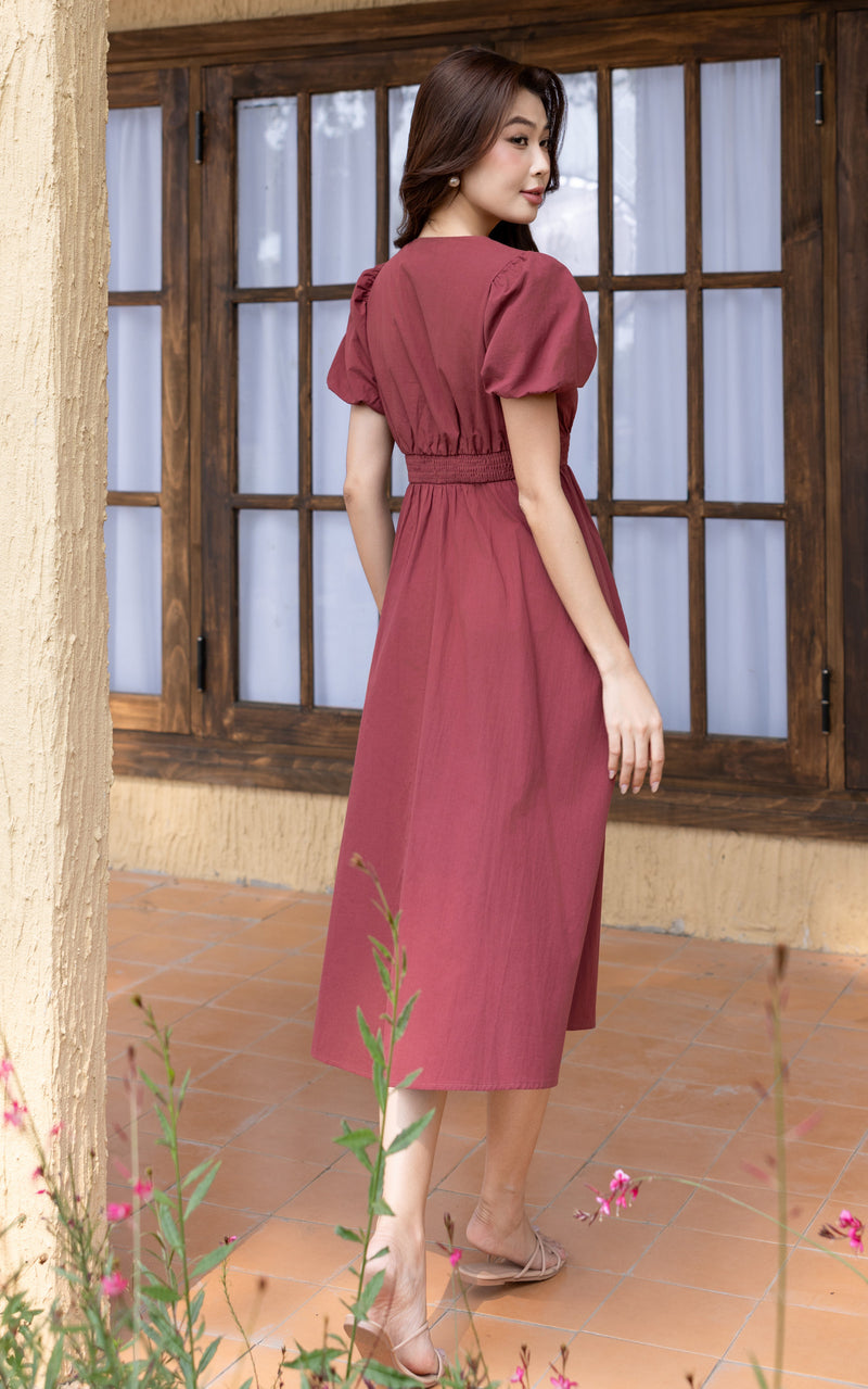 Elista Tie Ribbon Dress in Wine