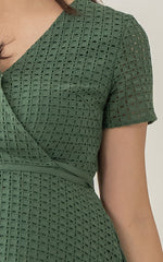 Emersyn Eyelet Nursing Dress in Forest Green