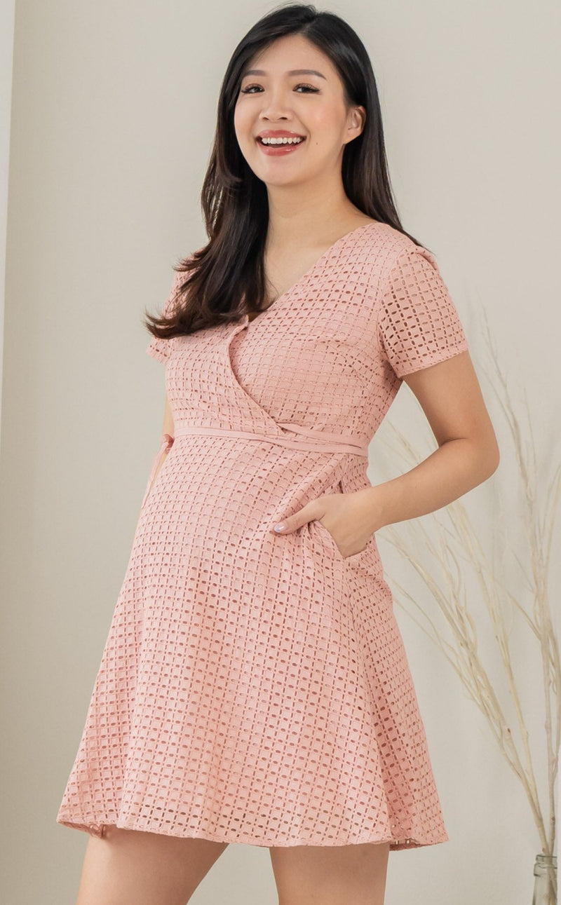 Emersyn Eyelet Nursing Dress in Pink