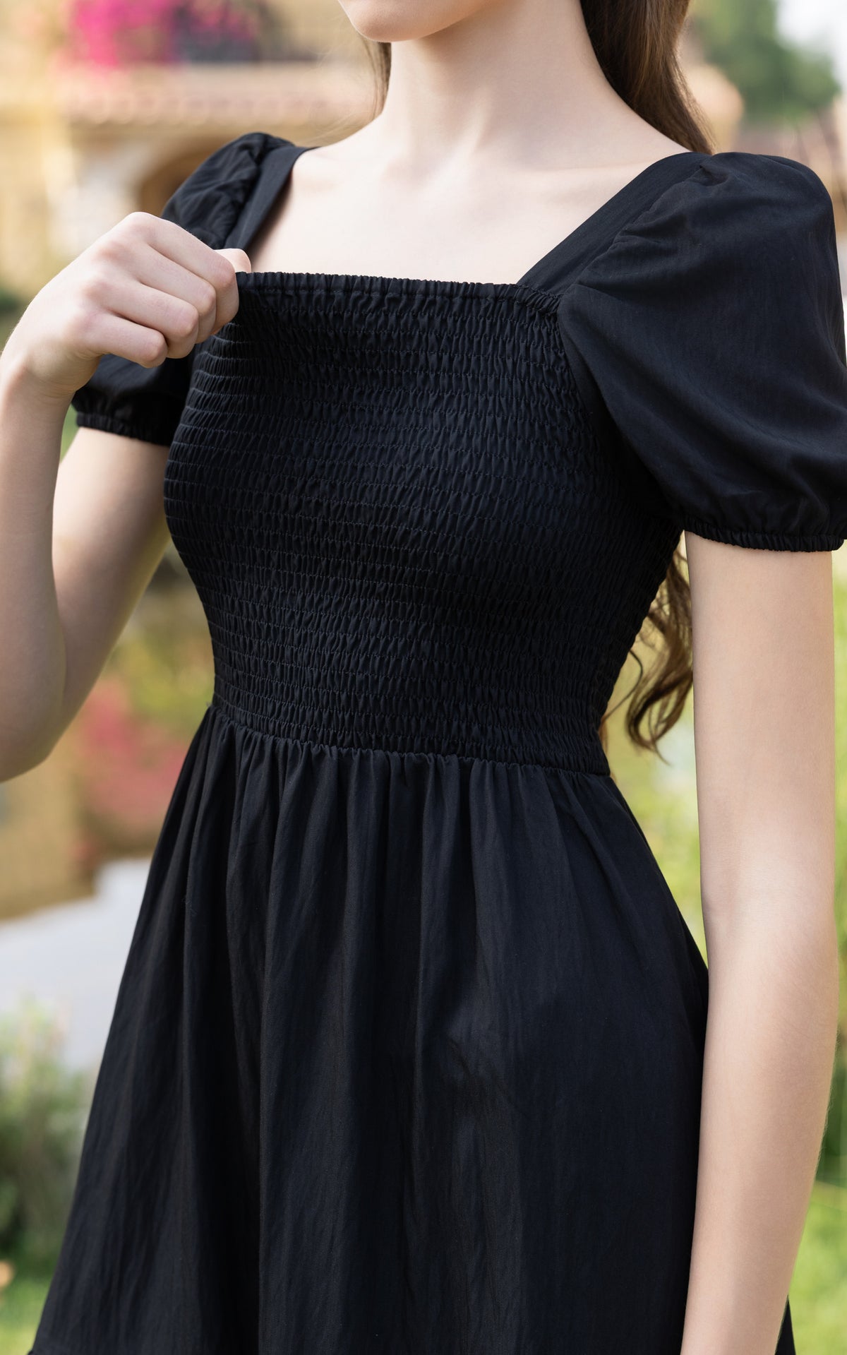 Frances Smocked Nursing Dress in Black