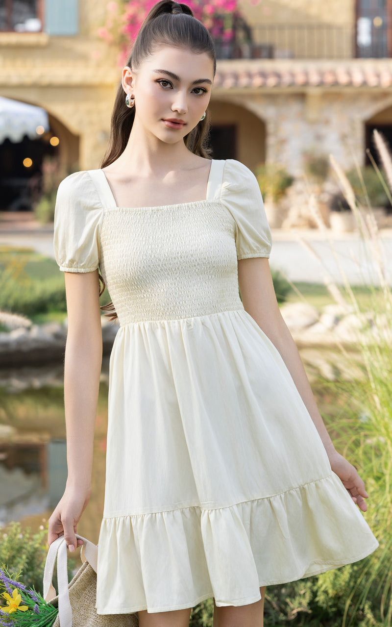 Frances Smocked Nursing Dress in Butter Yellow