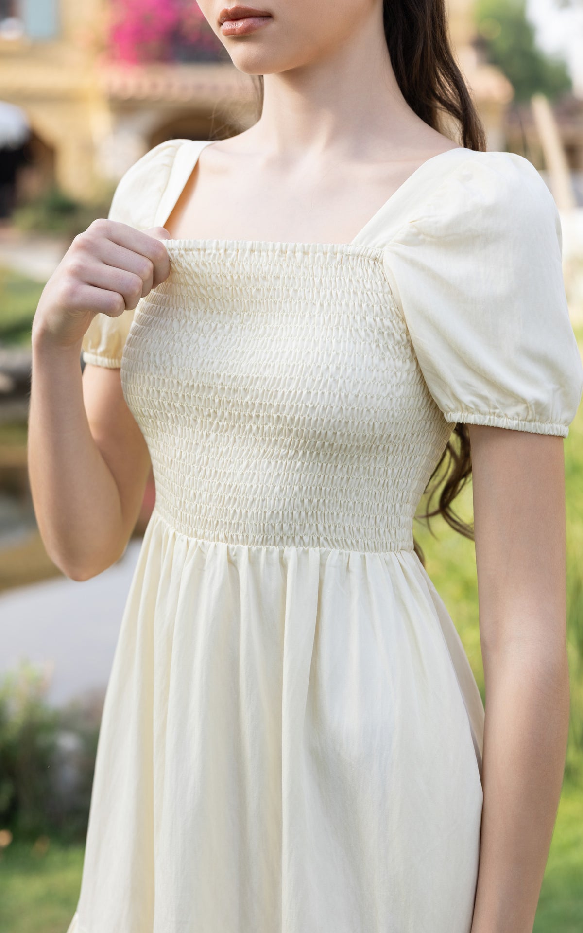 Frances Smocked Nursing Dress in Butter Yellow