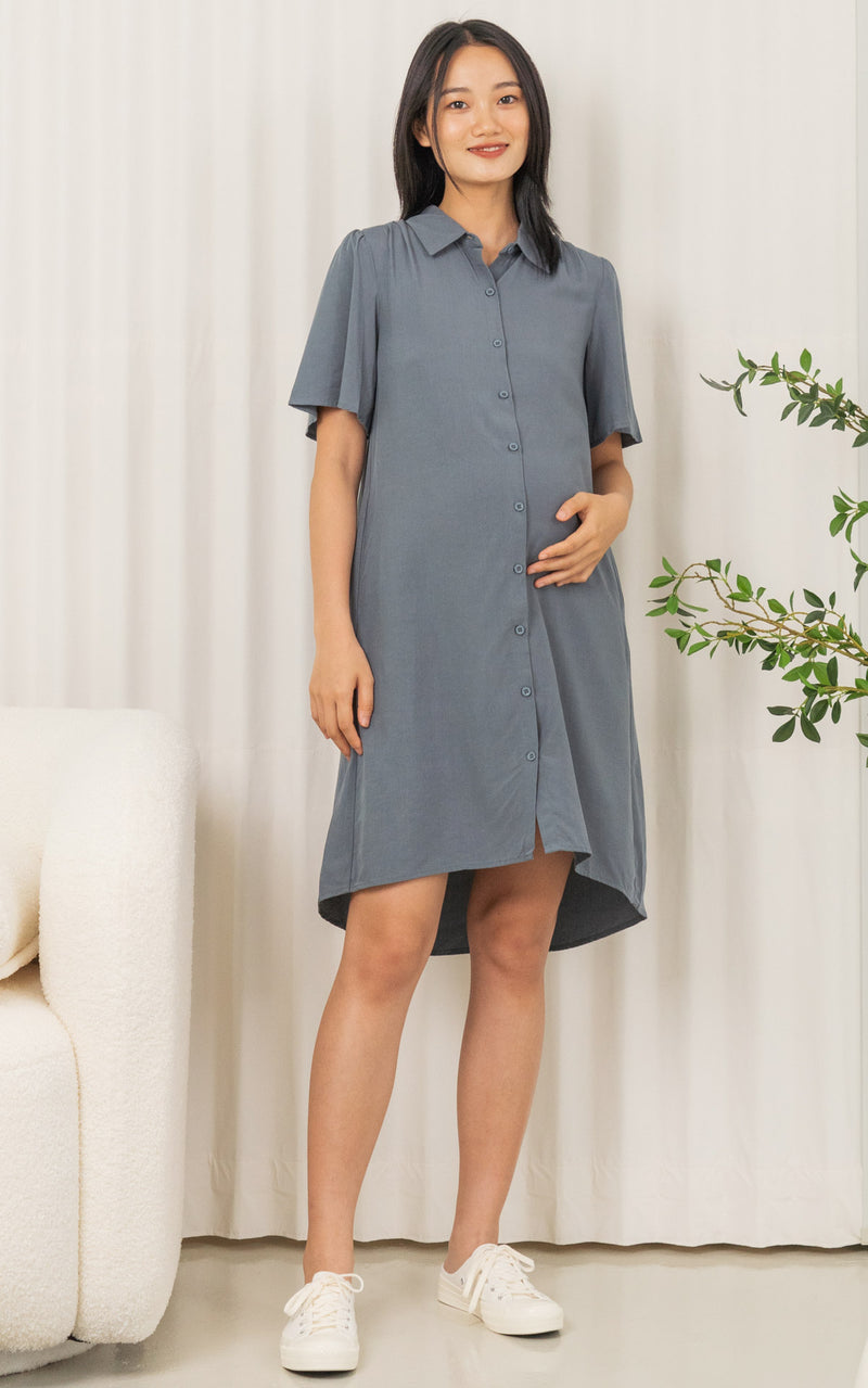 Gem Collar Nursing Dress in Dusty Blue