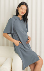 Gem Collar Nursing Dress in Dusty Blue