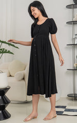 Genesis Linen Nursing Dress in Black