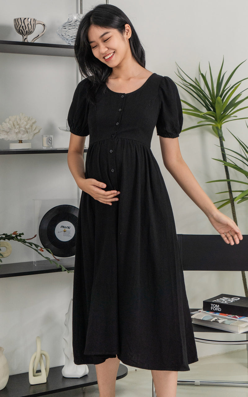 Genesis Linen Nursing Dress in Black