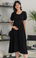 Genesis Linen Nursing Dress in Black