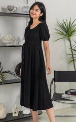 Genesis Linen Nursing Dress in Black