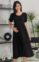 Genesis Linen Nursing Dress in Black