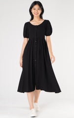 Genesis Linen Nursing Dress in Black