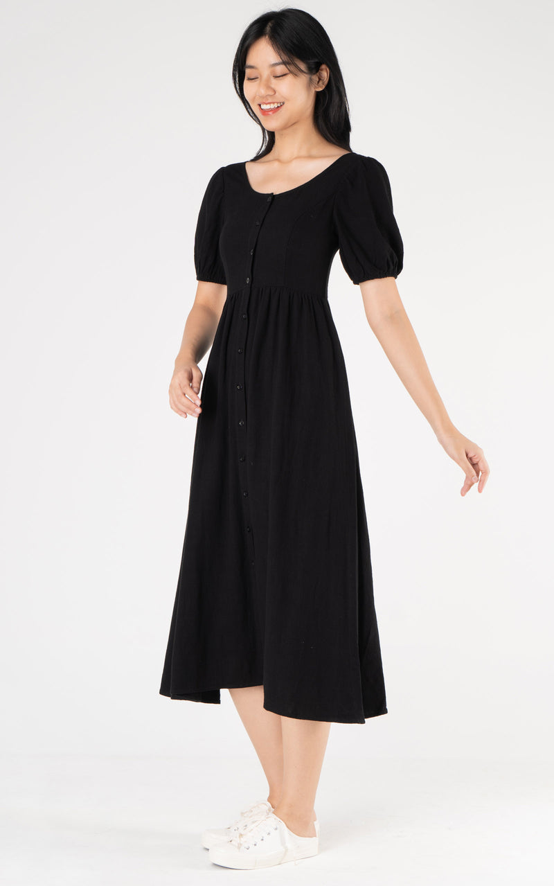 Genesis Linen Nursing Dress in Black