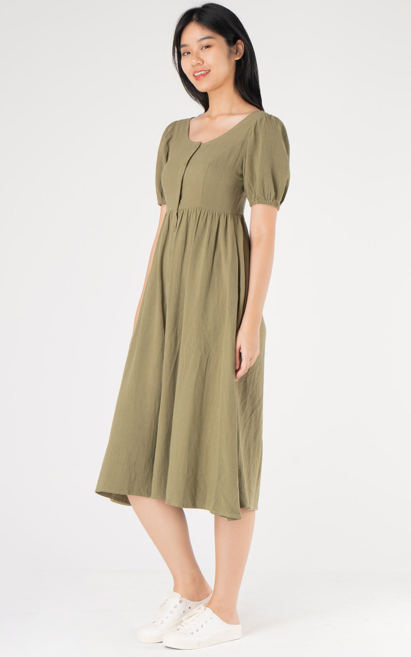 Genesis Linen Nursing Dress in Olive Green