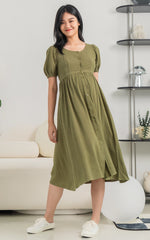 Genesis Linen Nursing Dress in Olive Green