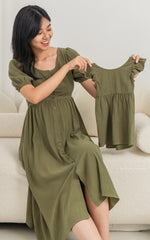 Genesis Linen Nursing Dress in Olive Green