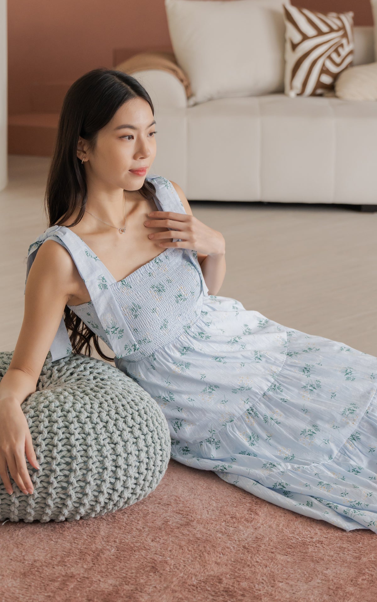 Hailey Floral Ribbon Dress in Blue