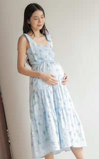 Hailey Floral Ribbon Dress in Blue