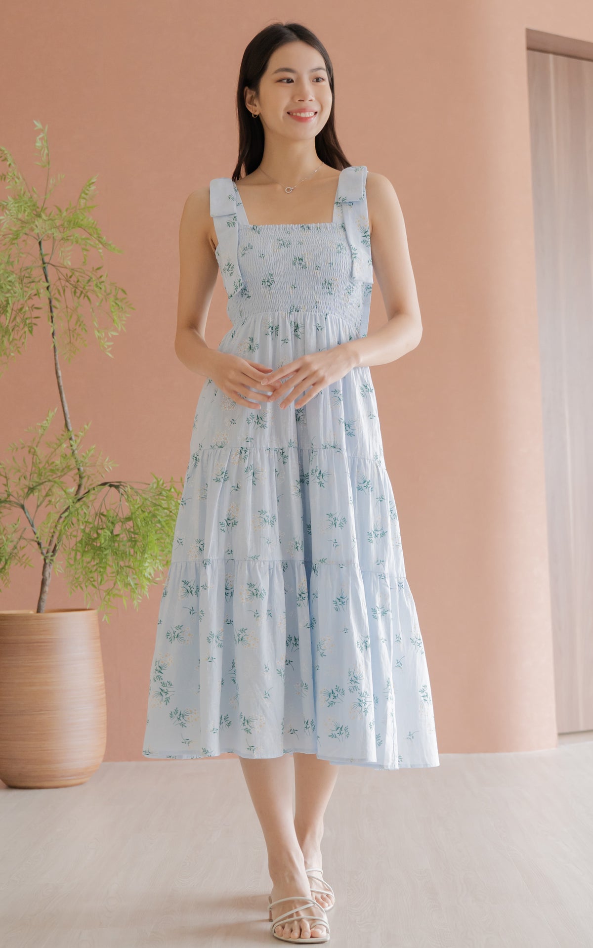 Hailey Floral Ribbon Dress in Blue