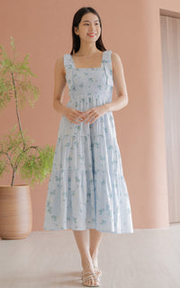 Hailey Floral Ribbon Dress in Blue