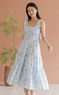 Hailey Floral Ribbon Dress in Blue