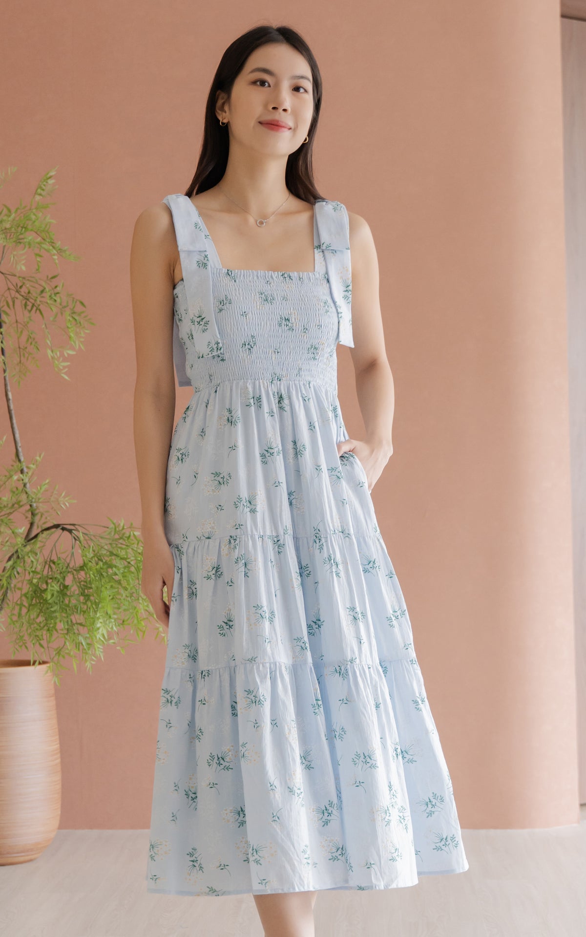 Hailey Floral Ribbon Dress in Blue
